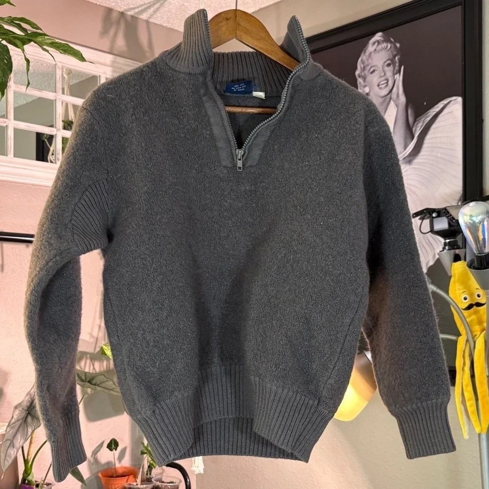 The North Face Quarter Zip‎ Sweater Mens XL Grey 100% Wool Vintage Gorpcore